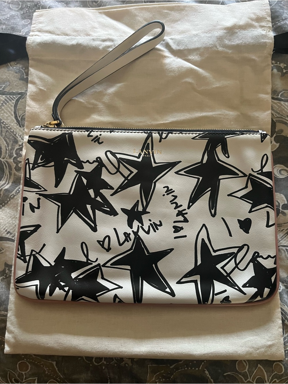 Lanvin White and Black Star-Print Wristlet Pouch